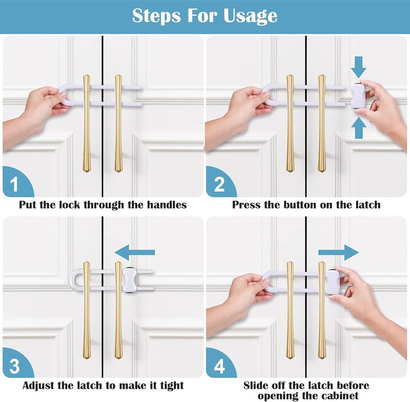 Modacraft 12 Packs Baby Proofing Sliding Cabinet Locks U-Shaped Child Safety Latches Adjustable White Locks for Handles Knobs Drawers Closet Cupboard - Image 4